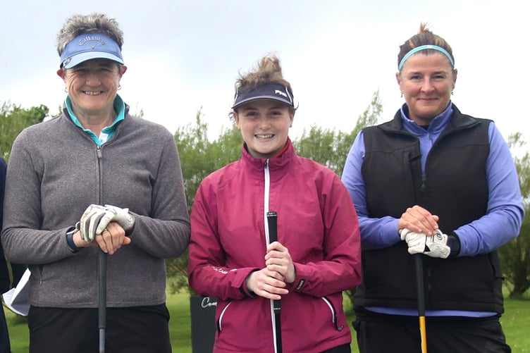 Emma Noon (centre) led the way in qualifying in the island women's championship, but Gail Corrin (left) agonisingly missed the cut by one shot. Laura Thorn was joint 14th (Photo: Isle of Man Golf)