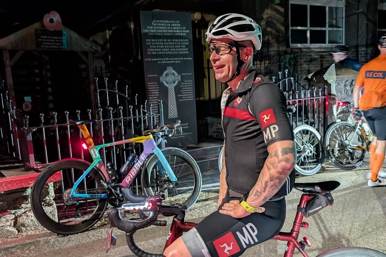 Martin Hall in Arbory in the early hours of Saturday morning in the first part of his monumental 'Double Parish Walk' effort