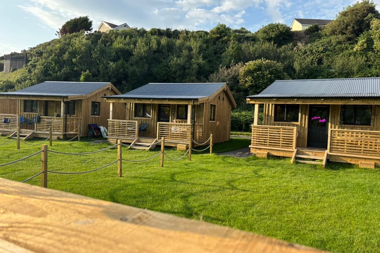 View of the luxury cabins at Glen Wyllin, taken from the hot tub