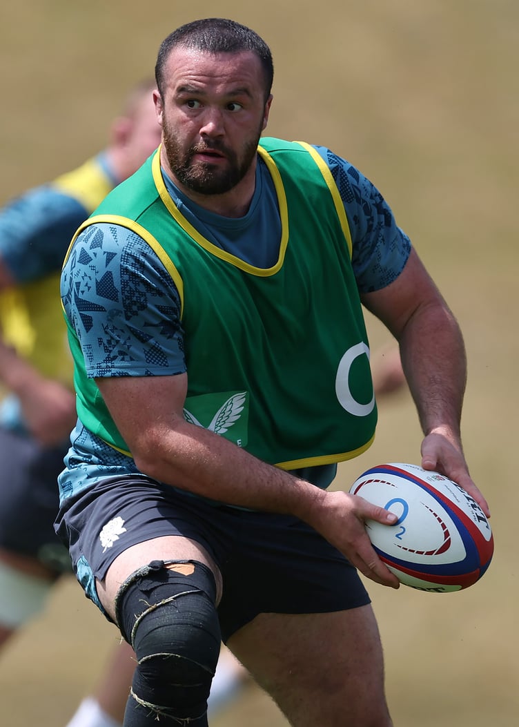 BAGSHOT, ENGLAND - JUNE 17: Bevan Rodd runs with the ball during the England media access at Pennyhill Park on June 17, 2025 in Bagshot, England. (Photo by Steve Bardens - RFU/The RFU Collection via Getty Images)