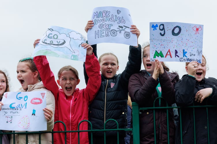 The youngsters were particularly vocal as Sir Mark arrived at his new raceway