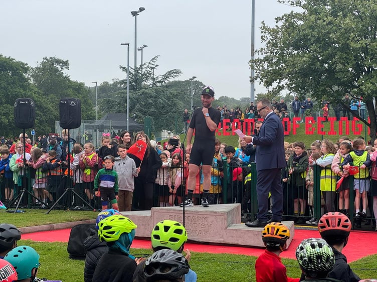 Chief Minister Alfred Cannan gives a speech at the official naming of the Sir Mark Cavendish Raceway