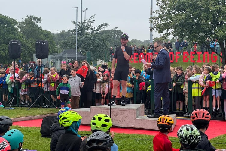 Chief Minister Alfred Cannan gives a speech at the official naming of the Sir Mark Cavendish Raceway