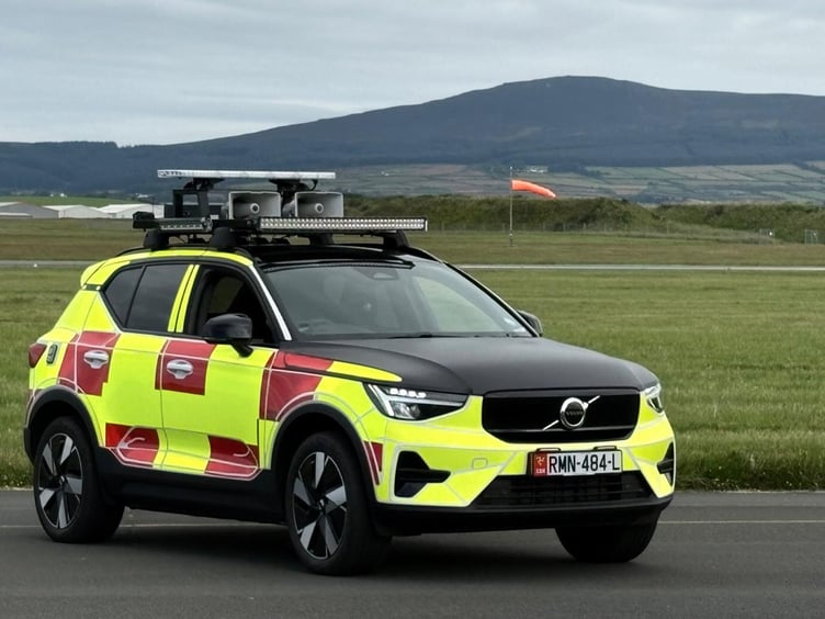 The fully modified Volvo SUV being used for bird scaring duties at IoM Airport