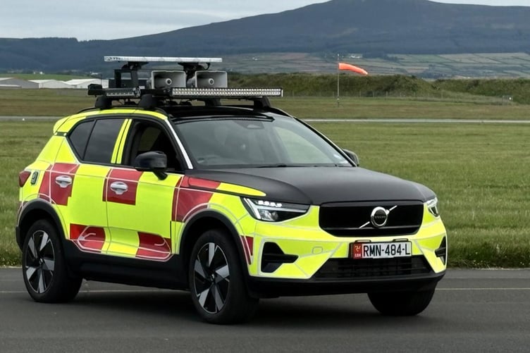 The fully modified Volvo SUV being used for bird scaring duties at IoM Airport
