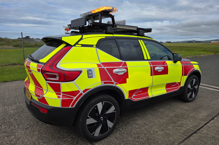 The fully modified Volvo SUV being used for bird scaring duties at IoM Airport