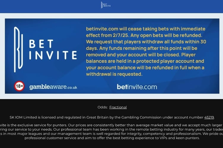 BetInvite has stopped taking bets with immediate effect