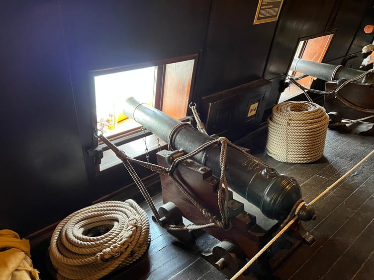 Replica cannons were placed in the lower decks of the ship