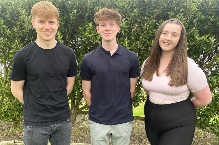 Sixth-form students Guy McGuinness, Patrick Williams and Hollie Patterson-Hannay