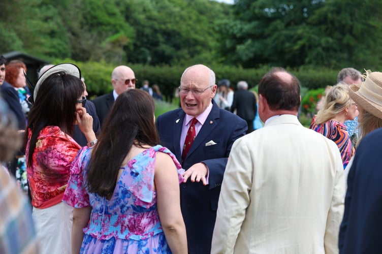Sir John Lorimer speaking to guests at the Tynwald Garden Party