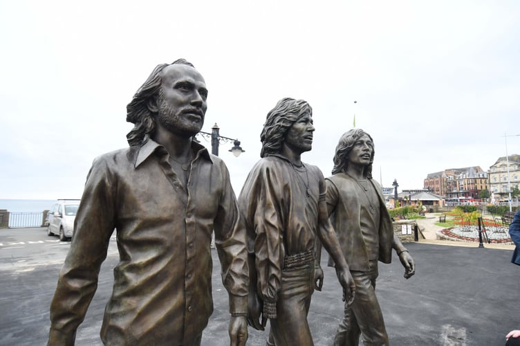 The Bee Gees statue located on Loch Promenade in Douglas