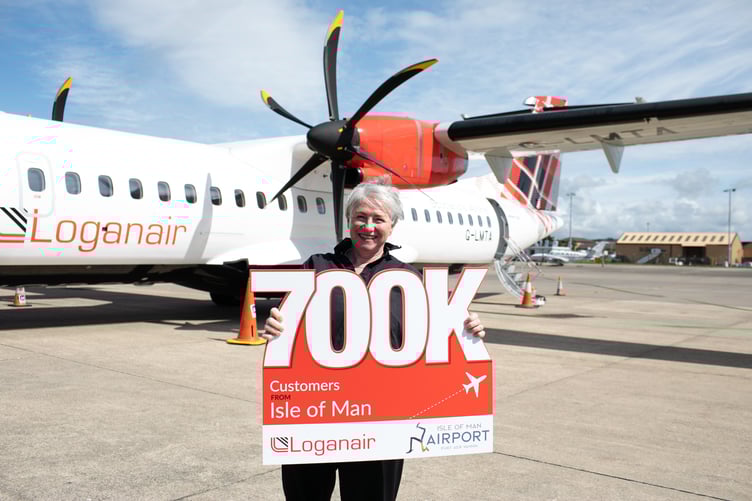 Jayne Chapman was Loganair's 700,000th passenger through Ronaldsway (Photo: Shan Fisher Photography)