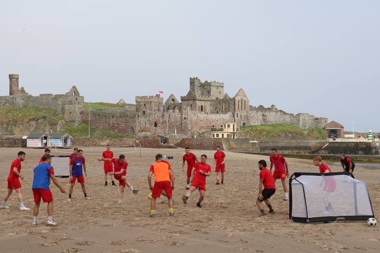 The Isle of Man FA's men's squad training on Peel beach ahead of heading to Orkney this weekend (Photo: Sara Raine)