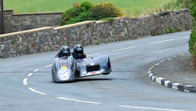 Jurby brothers Ryan and Callum Crowe in the LCR Honda during the practice on the opening night of this week's Southern 100 (Photo: Baylon McCaughey)