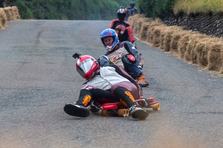 Juan Callister looking slightly terrified as he flew down Tholt-y-Will with some of the world's best