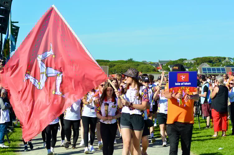 Swimmer Laura Kinley led Team Isle of Man on the athletes' parade at the Orkney Island Games opening ceremony in a sweltering Kirkwall on Saturday evening and (Photo: Andy Dalrymple)