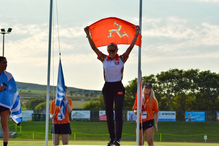 Christa Cain on top of the podium at the Pickaquoy track (Photo: Andy Dalrymple)
