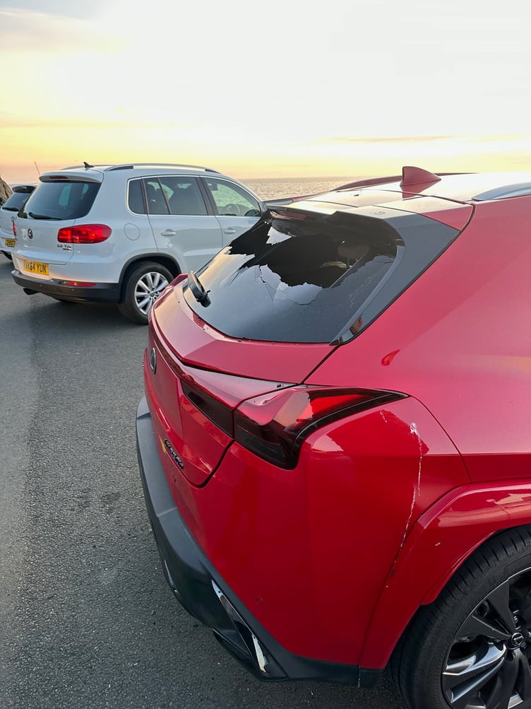 The damage to the vehicle parked at the Fenella Beach car park