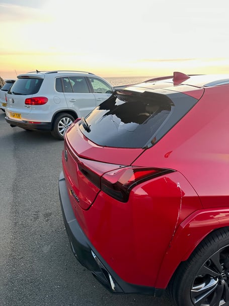 The damage to the vehicle parked at the Fenella Beach car park