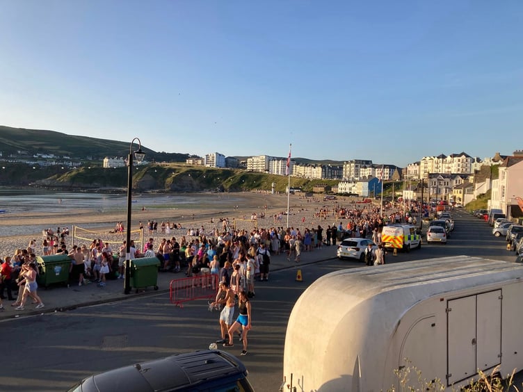 A busy Port Erin Beach on Saturday
