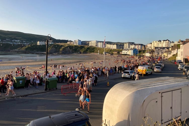 A busy Port Erin Beach on Saturday