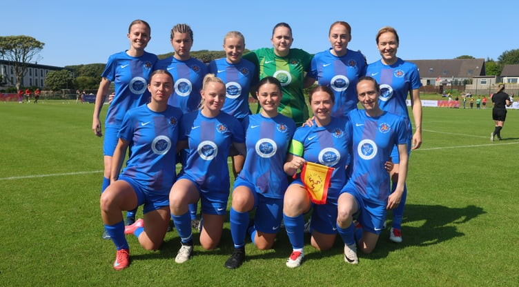 The Isle of Man women's football team that brushed aside hosts Orkney 7-0 in their last group stage match on Tuesday afternoon (Photo: Paul Hatton)