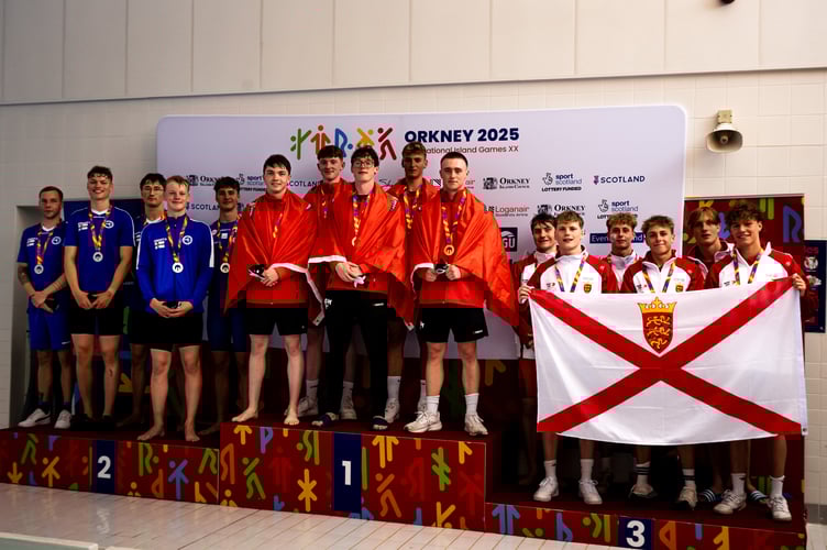 The Isle of Man's triumphant 4x50m freestyle relay squad (Photo: Euan Duff/Duff Company Productions)
