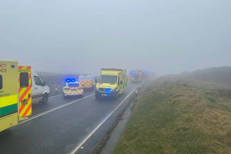 Emergency services at the serious road traffic collision near to Kate's Cottage on Thursday afternoon