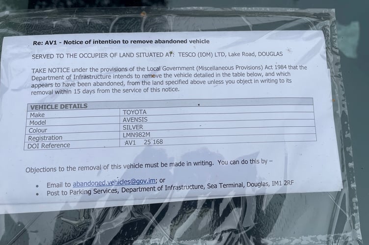 Vehicles at the Tesco Lake Road car park in Douglas have been issued with abandoned vehicle notices