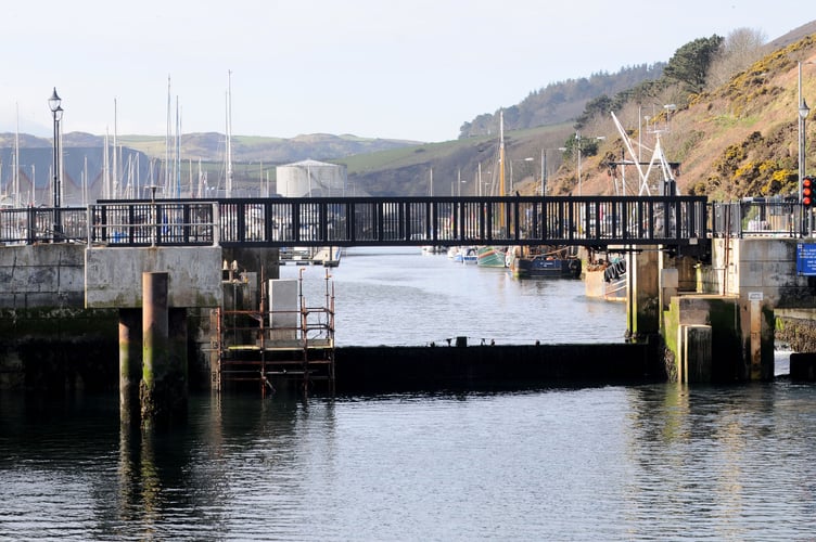 The 'Fenella' pedestrian swing bridge over Peel harbour 