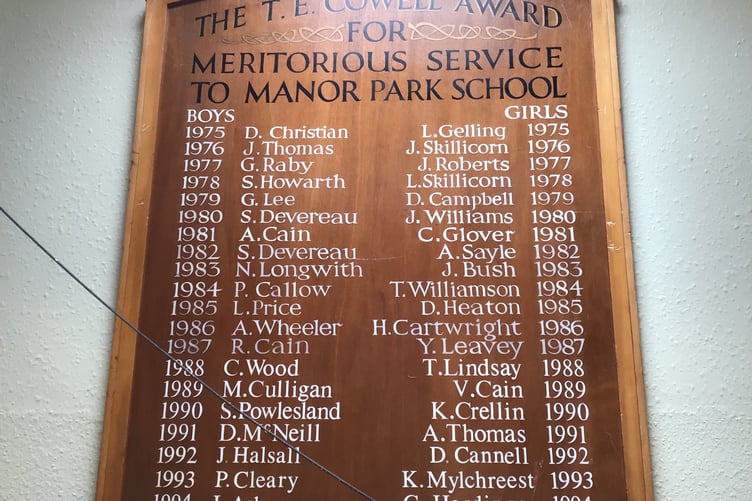 The original T.E. Cowell award board