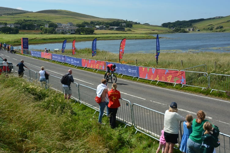 Isle of Man's Niall Quiggin didn't have the time to enjoy Orkney's picturesque surroundings during the time trial (Photo: Andy Dalrymple)