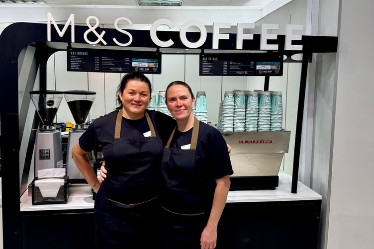 M&S colleagues Maria and Catherine at the temporary coffee cart at the Douglas store