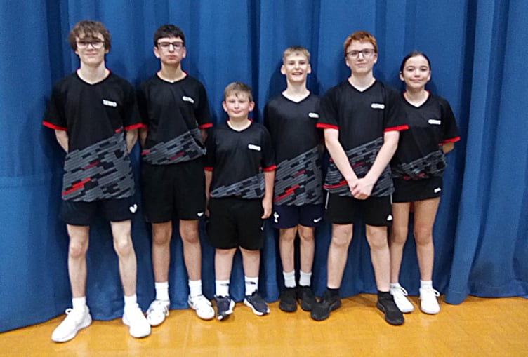 The Isle of Man junior table tennis team of (left to right) William Shooter, Amit Lanin, Liav Lanin, Thomas Taylor Burt, Henry Weaver and Sydnie Weaver (Photo: Maggie Mulhern)