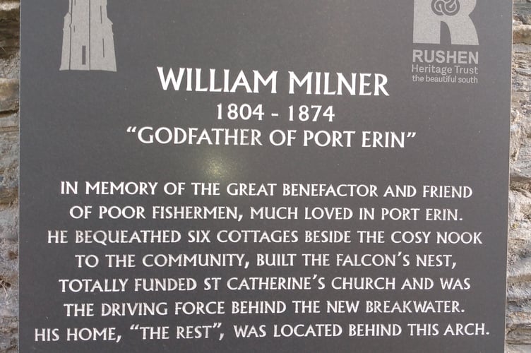 A plaque commemorating William Milner - 'Godfather of Port Erin'