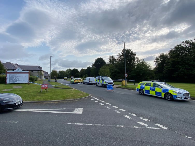 There's a heavy police presence at Noble's Hospital this morning (Photo - Frank Schuengel)