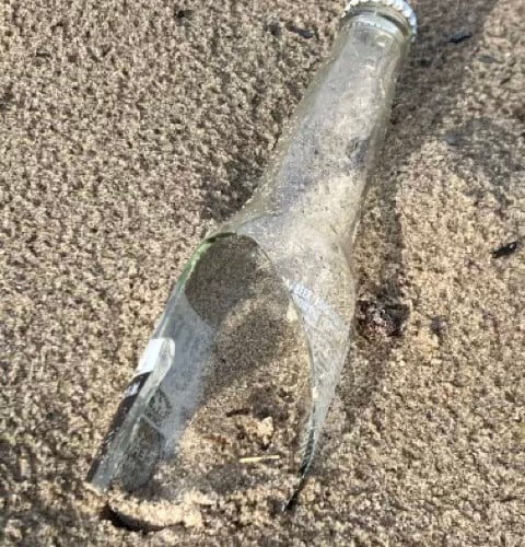 Broken bottle on Port Erin beach