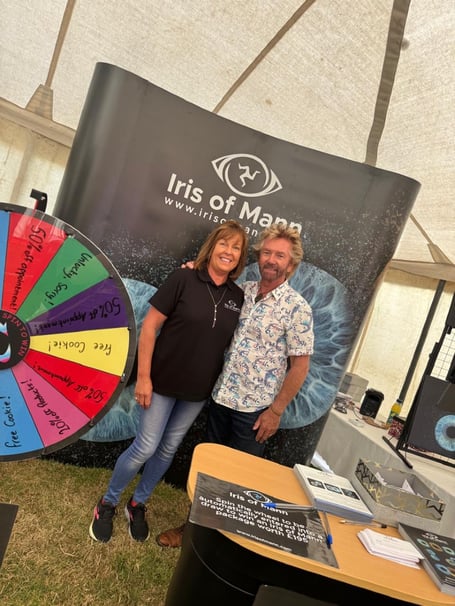 The ex TV presenter has been enjoying Friday afternoon at the Royal Manx Agricultural Show. Pictured with Sue Staley at Iris of Mann. 