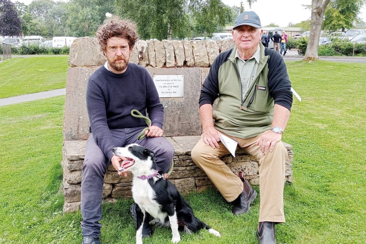 First-time vendor Dan Moore, left, with his 4800gns Skipton bitch, Valley Dottie, and buyer David Meek (credit: Moule Media)