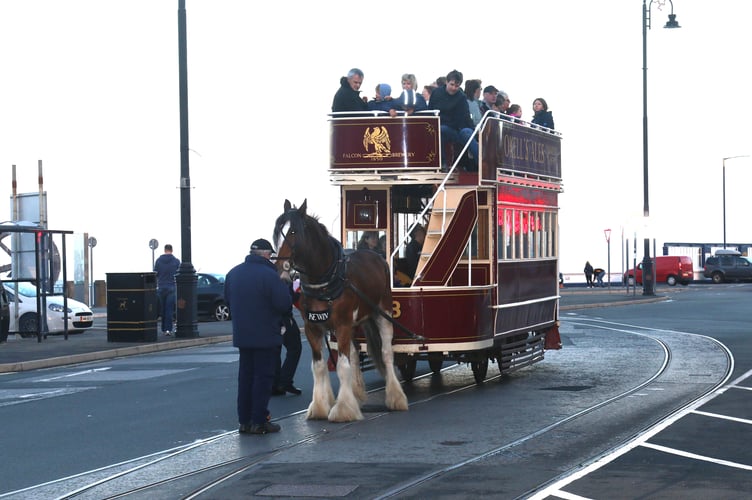 The last horse tram leaving the Sea Terminal end of Loch Promenade before work started on the refurbishment of Douglas Promenade in 2018