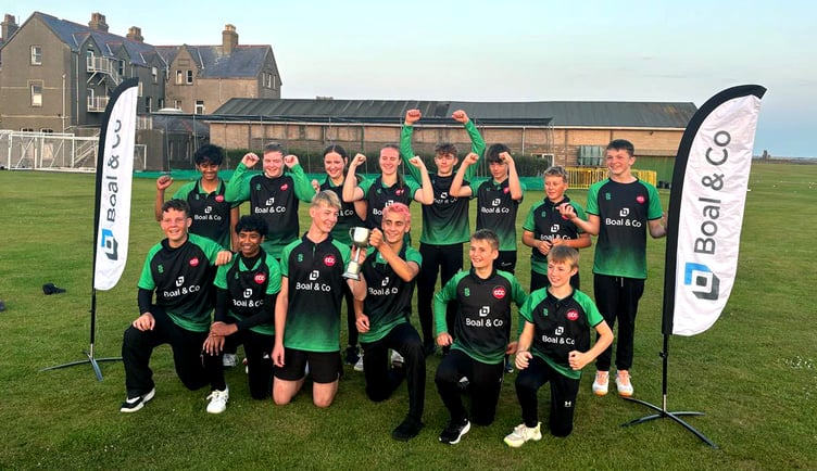 Castletown cricketers celebrate after winning the Under-15s League title earlier this week