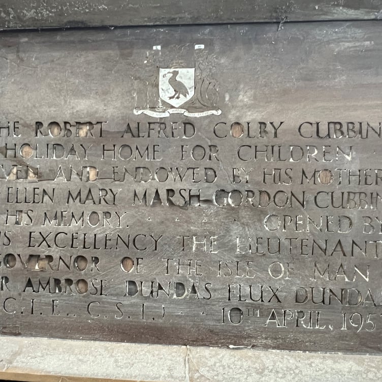 The plaque marking the opening of the Robert Alfred Colby Cubbin holiday home