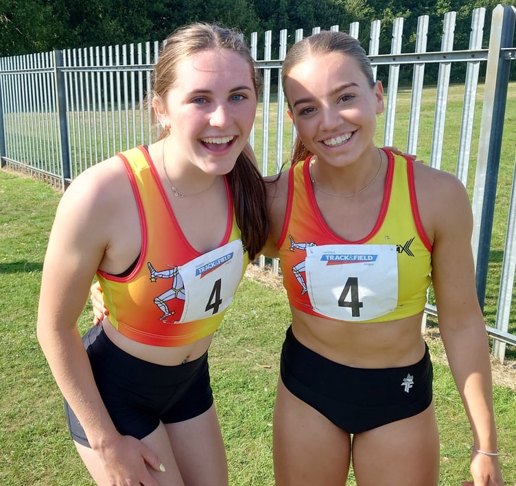 Georgia Price (left) and Carla Teece after the 4x100 metres relay at the latest round of the North of England Track and Field League. They made a mistake with the changeover during the Island Games recently, so were delighted to get it right this time and put the Orkney disappointment behind them.