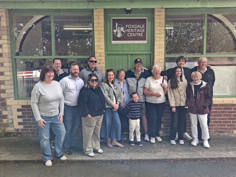 Members of the Quayle family outside the Foxdale Heritage Centre
