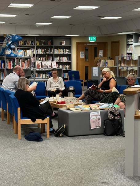 Ballakermeen High School staff at the library during the wellbeing week