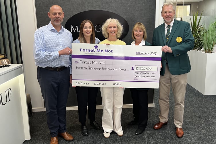 (Left to right): Ed Walter (MAC Financial), Hannah Francis (MAC Group), Gemma Wild (Forget Me Not), Belinda Pilling (Castletown Golf Club lady captain) and Richard Dunn (Castletown Golf Club Captain)