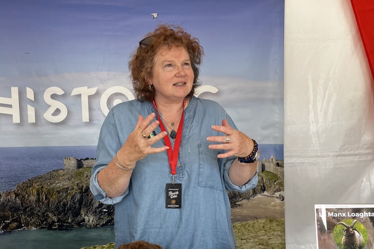 Cathy Clucas in the Manx cultural pavilion at the Festival Interceltique de Lorient