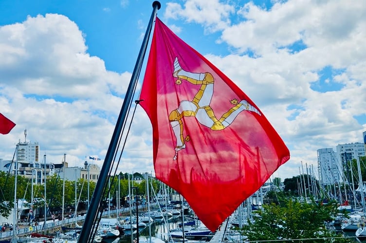The Manx flag outside the Palais des Congres in Brittany