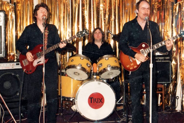 Harry Dene (right) with his band Trix whom played the Manx circuit in the 1980s
