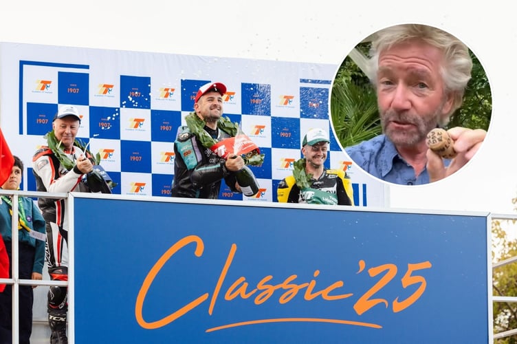 Noel Edmonds has claimed he was nearly knocked out by Michael Dunlop’s champagne celebrations on Wednesday evening